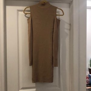 Beautiful shoulder cutout tan dress